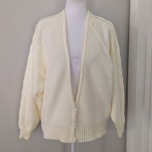 Vintage Idioms‎ Women's Cardigan Sweater MEDIUM Cable Knit Preppy Chunky Cozy